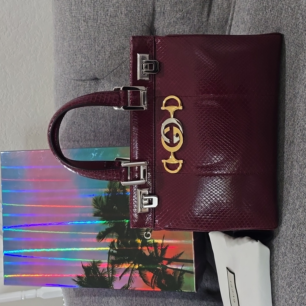 NEW GUCCI ZUMI TOP HANDLE PYTHON LEATHER SATCHEL BAG RED